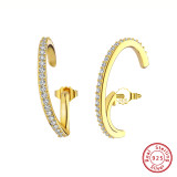 1 par Diseño original Boda Estilo moderno Forma de C Incrustación de revestimiento asimétrico Plata de ley Circón Chapado en oro de 14 quilates Chapado en oro blanco Pendientes chapados en plata