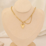 Moda Collares en capas de acero inoxidable con forma de corazón Collares de acero inoxidable con perlas chapadas en oro 1 pieza