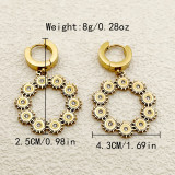 1 par de pendientes colgantes chapados en oro con diamantes de imitación de acero inoxidable con incrustaciones de sol estilo romano Retro