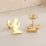 1 par de pendientes de diamantes de imitación de acero inoxidable con incrustaciones de Color sólido de estilo Simple