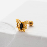 Pendientes de cartílago chapados en oro de 18K con incrustaciones de mariposa en forma de corazón geométrico Retro, 1 pieza