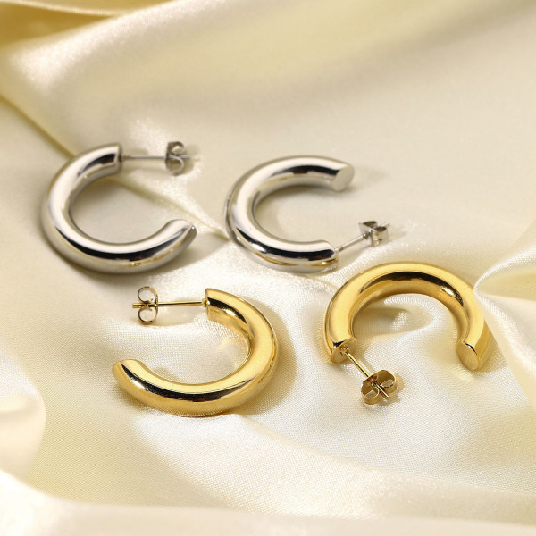Pendientes de aro sólidos de 25 mm de acero inoxidable de estilo moderno