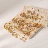 Pendientes chapados en oro de 18K con incrustaciones de mariposa y corona en forma de U de estilo clásico, perlas artificiales de acero inoxidable, circón, 1 par