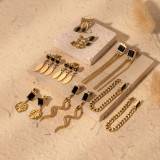 1 par de pendientes colgantes chapados en oro de 18 quilates con incrustaciones de serpiente y borlas de hojas de estilo vintage de acero inoxidable