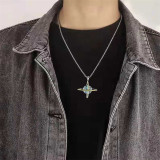 Collar Chapado en plata con diamantes artificiales con incrustaciones de acero titanio y mariposa estilo Punk Vintage Hip-Hop