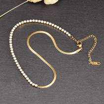 Gargantilla de acero de titanio con incrustaciones de diamante y cadena de hueso de serpiente de nuevo estilo, chapada en oro de 18K