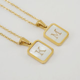 Collar con colgante de acero inoxidable con letras de moda, collares de acero inoxidable con concha chapada en oro