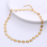 Collar De Cadena Epoxi De Acero Inoxidable Con Flores De Moda