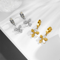 1 par de pendientes colgantes chapados en oro y acero de titanio con revestimiento de flores de estilo Simple Retro