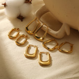 1 par de aretes de aro chapados en oro de 18 quilates de acero inoxidable pulido en forma de U de estilo simple
