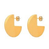 1 par de pendientes chapados en forma de C con incrustaciones de acero inoxidable y circonita chapada en oro