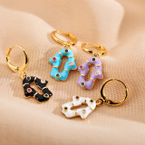 1 par de pendientes colgantes de circonita con incrustaciones de esmalte de acero inoxidable geométricos retro