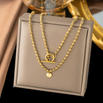 Collares de doble capa chapados en oro de acero y titanio geométricos de estilo simple de 18 quilates