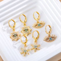 1 par de pendientes colgantes de diamantes de imitación con incrustaciones de acero inoxidable y corona de ojo de diablo de estilo clásico