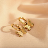 1 par de pendientes de gota chapados en oro de acero inoxidable, elegantes, lujosos, de estilo sencillo, con forma de corazón y mariposa