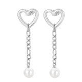 1 par de pendientes colgantes chapados en perlas de acero inoxidable con forma de corazón, ropa de calle de estilo moderno