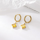 Pendientes de gota de acero de titanio con rombos retro, pendientes de acero inoxidable con incrustaciones de circón, 1 par