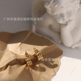 Pendientes chapados en acero titanio con tres círculos romanos retro, joyería al por mayor