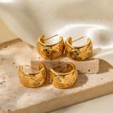1 par de aretes chapados en oro de 18K con incrustaciones de mariposa en forma de C artístico de estilo moderno con diamantes de imitación de acero inoxidable