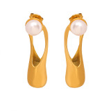 1 par de pendientes chapados en oro de 18 quilates con incrustaciones huecas de estilo informal Simple y perlas de agua dulce de acero y titanio