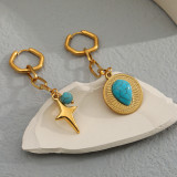 Pendientes colgantes de piedra natural asimétrica de acero inoxidable con gotas de agua de estrella de estilo vintage 1 par