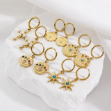 Pendientes de piedras preciosas artificiales de acero inoxidable con incrustaciones de ojo del diablo, ropa de calle, 1 par