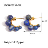 Pendientes redondos de acero inoxidable con incrustaciones de oro y titanio, piedras preciosas artificiales, 1 par