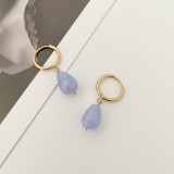 Pendientes colgantes de piedra natural chapados en acero inoxidable con gotas de agua a la moda, 1 par