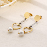 Nuevos pendientes largos de perlas en forma de corazón joyería creativa Retro Simple de acero inoxidable al por mayor