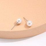 1 par de pendientes redondos de acero inoxidable con revestimiento de perlas de imitación, Estilo Vintage