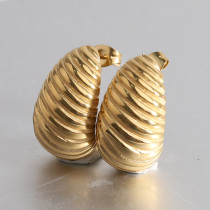 1 par de aretes chapados en oro de 18 quilates de acero inoxidable con gotas de agua a rayas de estilo simple