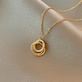 Collar con colgante de circonita y perlas de diamantes de imitación redondos de acero de titanio geométrico de estilo coreano coreano