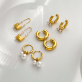1 par de pendientes colgantes de circón con perlas de acero y titanio con incrustaciones de Color sólido de estilo Simple