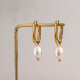 Pendientes colgantes de acero inoxidable en forma de U de moda Pendientes de acero inoxidable chapados en perlas