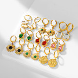 1 par de pendientes colgantes de circón de piedra Natural con incrustaciones de perlas artificiales de acero inoxidable con mariposa cuadrada redonda Retro