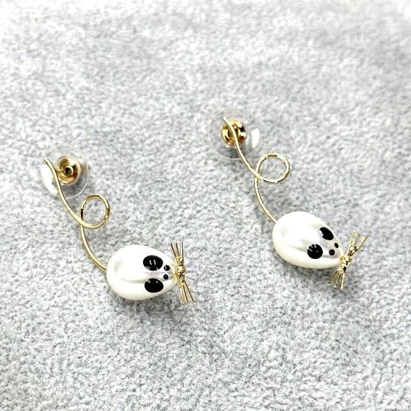 1 par de pendientes divertidos con incrustaciones de animales de acero inoxidable con piedras preciosas artificiales