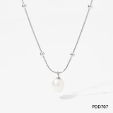 Collar con colgante de perlas de acero inoxidable de color sólido de estilo clásico