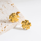 1 par de pendientes chapados en oro de 16 quilates de acero inoxidable con diseño de mariposa y flor dulce estilo IG