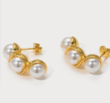 1 par de pendientes de perlas artificiales de acero de titanio con incrustaciones geométricas de estilo clásico básico