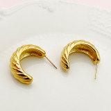 1 par de pendientes chapados en oro de acero inoxidable chapados en rayas en espiral estilo Vintage elegante estilo Simple