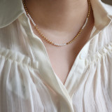 Gargantilla de perlas cosidas con cuentas de moda, collar de acero de titanio de Color contrastante para clavícula