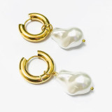 Pendientes colgantes de perlas artificiales chapados en oro, geométricos, de acero inoxidable, 1 par