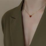 L165 Collar de cadena de clavícula con esmalte de corazón rojo Lux de entrada francesa, collar de clavícula en forma de corazón Vintage de oro de 18 quilates de acero y titanio
