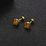 Pendientes chapados en oro de acero de titanio con círculo hueco, aretes de diamantes individuales
