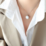 Collar con colgante de perlas artificiales, redondo, de acero inoxidable, a la moda, 1 pieza