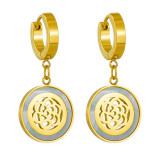 1 par de pendientes colgantes de concha de cristal Artificial de acero titanio con incrustaciones huecas geométricas estilo IG