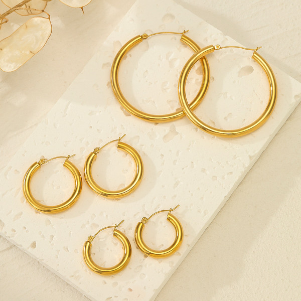 Pendientes de aro chapados en acero inoxidable de color sólido de estilo simple 1 par
