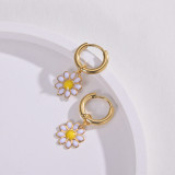 Pendientes de acero inoxidable para mujer, flores de color aceite, gota de nueva moda