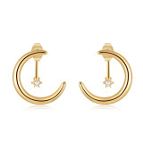 Pendientes de piedras preciosas artificiales de acero titanio con forma de estrella y Luna de estilo Simple a la moda para mujer Pendientes de acero inoxidable