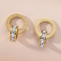 1 par de pendientes chapados en oro de 18 quilates con incrustaciones de diamantes de imitación chapados en acero y titanio con número circular de estilo Simple